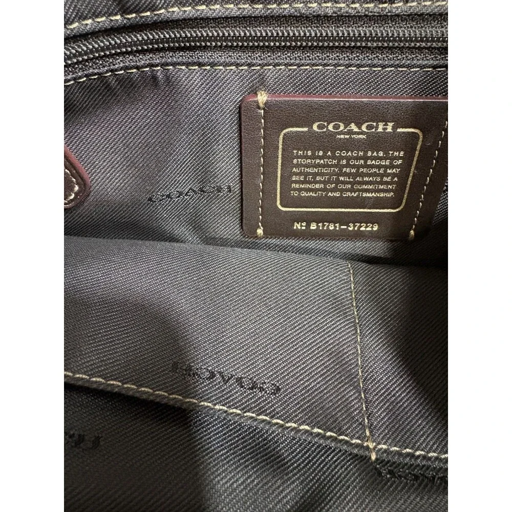 COACH Signature Taylor Tote Khaki Fabric Brown Leather Trim Shoulder Bag Purse